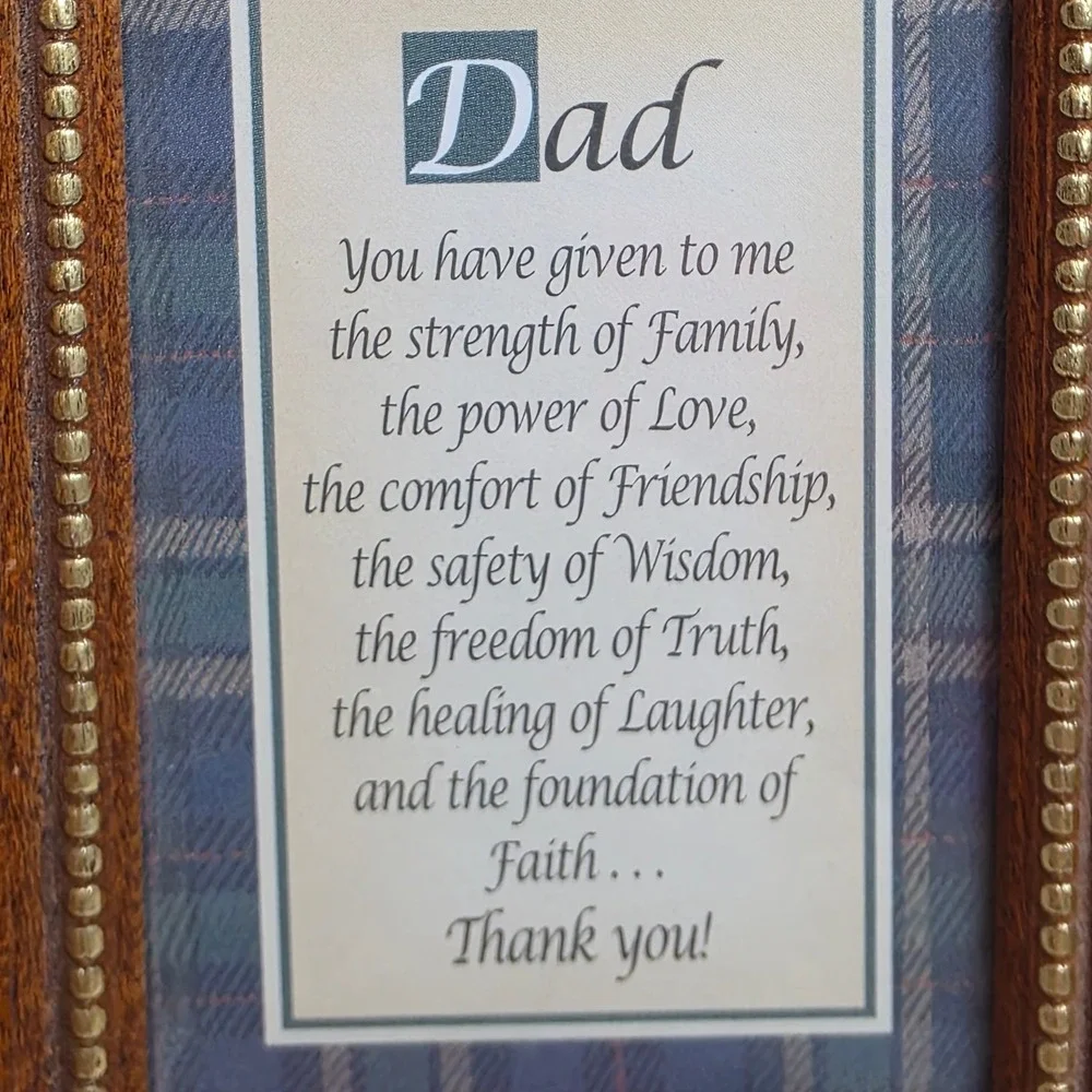 Vintage 90s Mini Golden Moments Dad Poem Wood Frame Gold Beaded‎ Plaid Decor